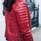 Womens Boda Style Quilted Leather Biker Jacket Red