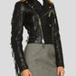 Women’s Black Cropped Leather Motorcycle Jacket With Fringe