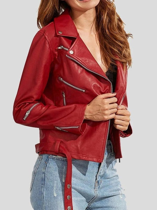 Womens Wear Red Leather Biker Jacket