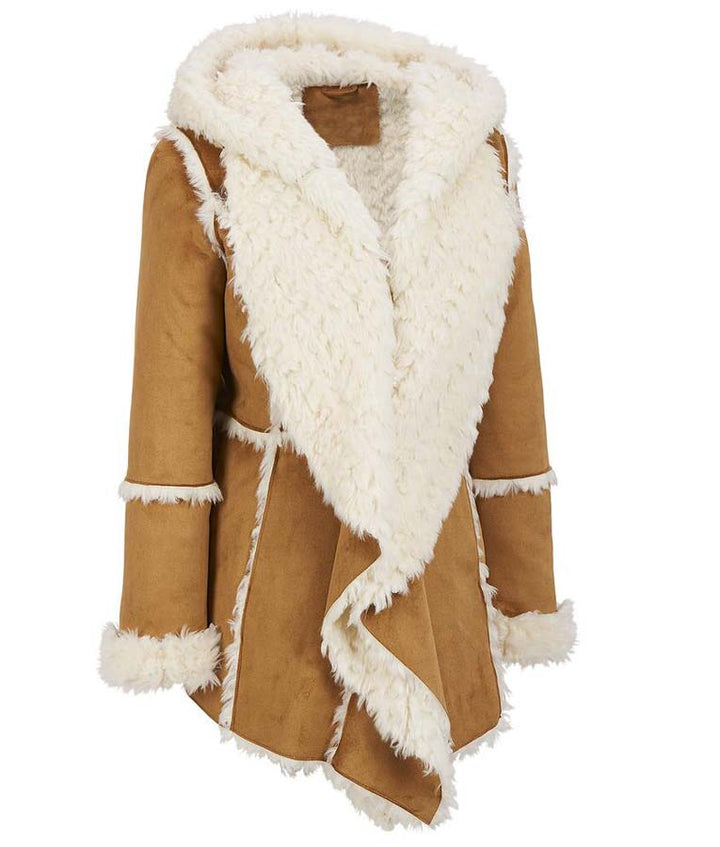 Womens Brown Fur Suede Overcoat