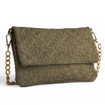 Woven Dreams Fold Over Cross Body Leather Clutch