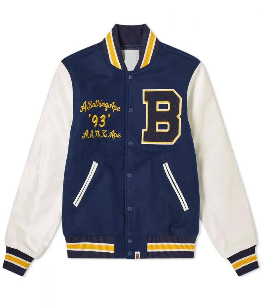 A Bathing Ape Varsity Letterman B Blue and White Jacket