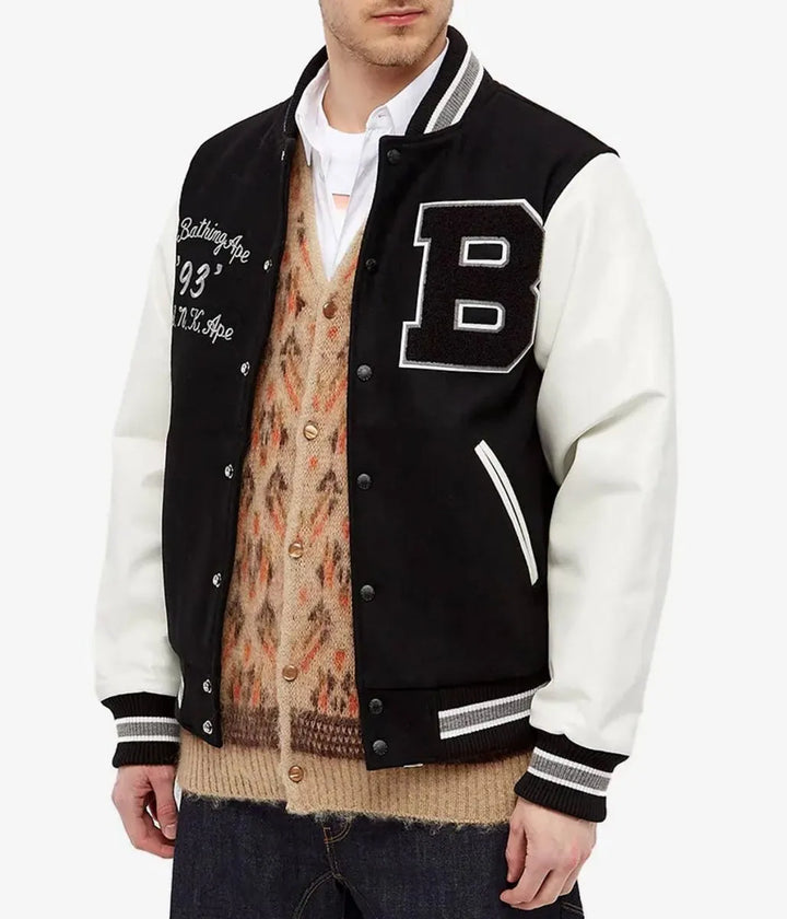 A Bathing Ape Varsity Letterman B Black and White Jacket
