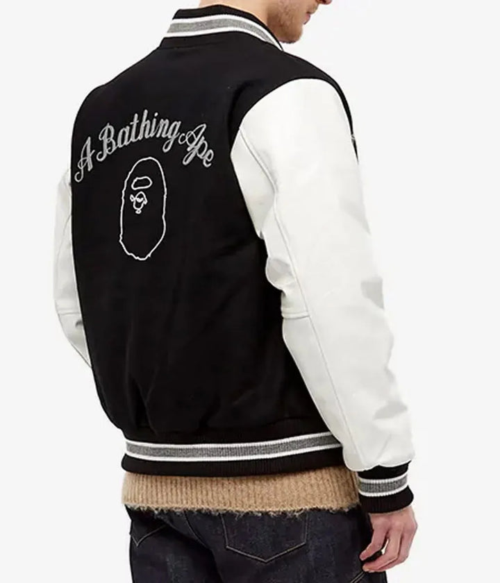A Bathing Ape Varsity Letterman B Black and White Jacket Back