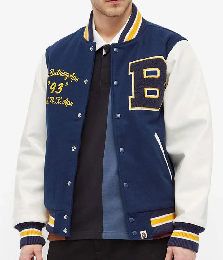 A Bathing Ape Varsity Letterman B Blue and White Jacket