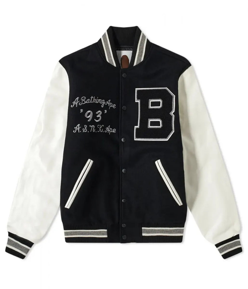 A Bathing Ape Varsity Letterman B Black and White Jacket