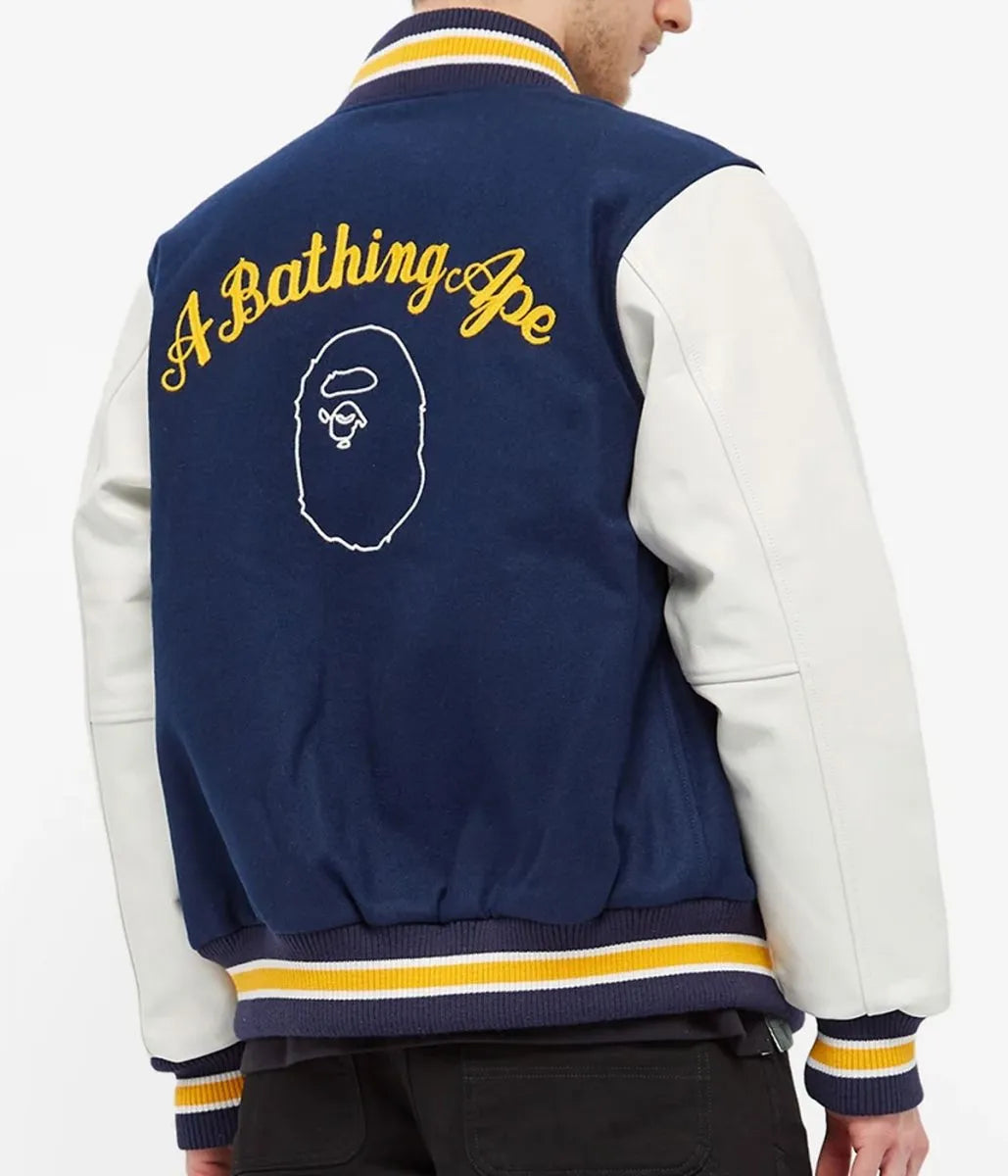 A Bathing Ape Varsity Letterman B Blue and White Jacket