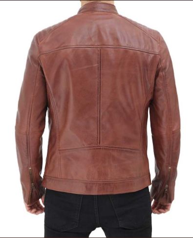 Benjamin Men's Brown Leather Cafe Racer Jacket