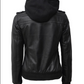 Women's Black Hooded Bomber Leather Jacket