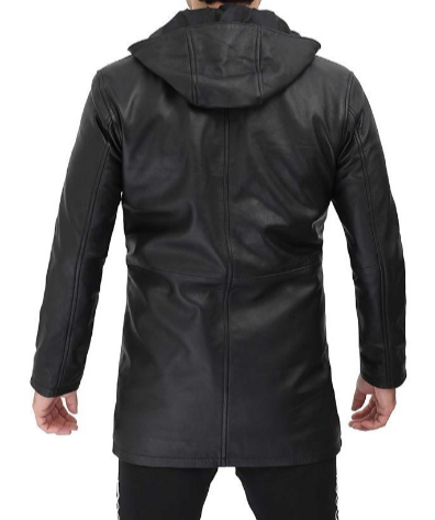 Devine Men's Black Leather Coat With Hood