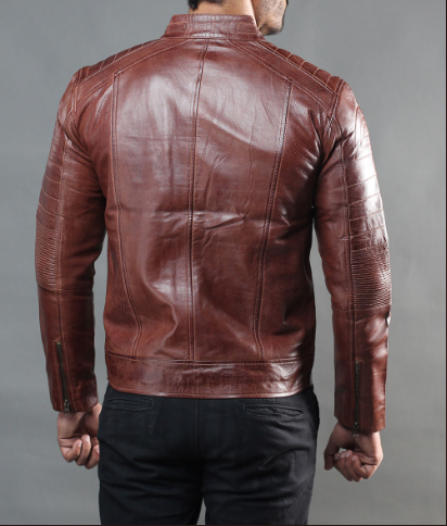 Austin Men's Distressed Brown Leather Cafe Racer Jacket