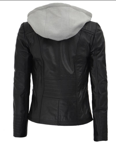 Lise Women's Black Leather Jacket With Hood