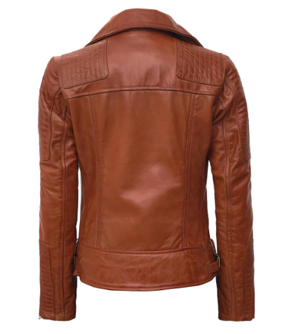 Bari Tan Leather Motorcycle Jacket Womens