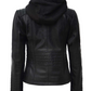 Helen Womens Black Leather Jacket with Hood