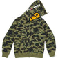 BAPE 1st Camo full-zip hoodie featuring the Baby Milo monkey face on the zipped hood.