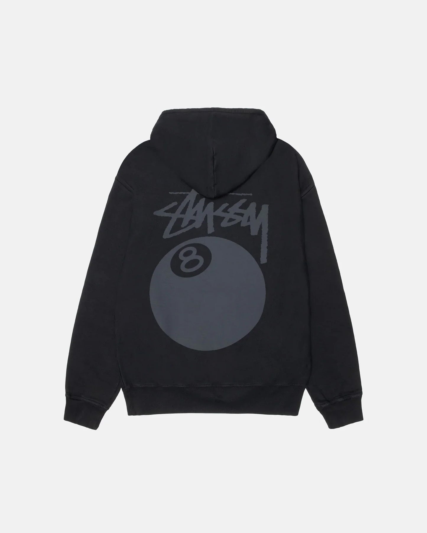 black 8 ball hoodie pigment dyed front