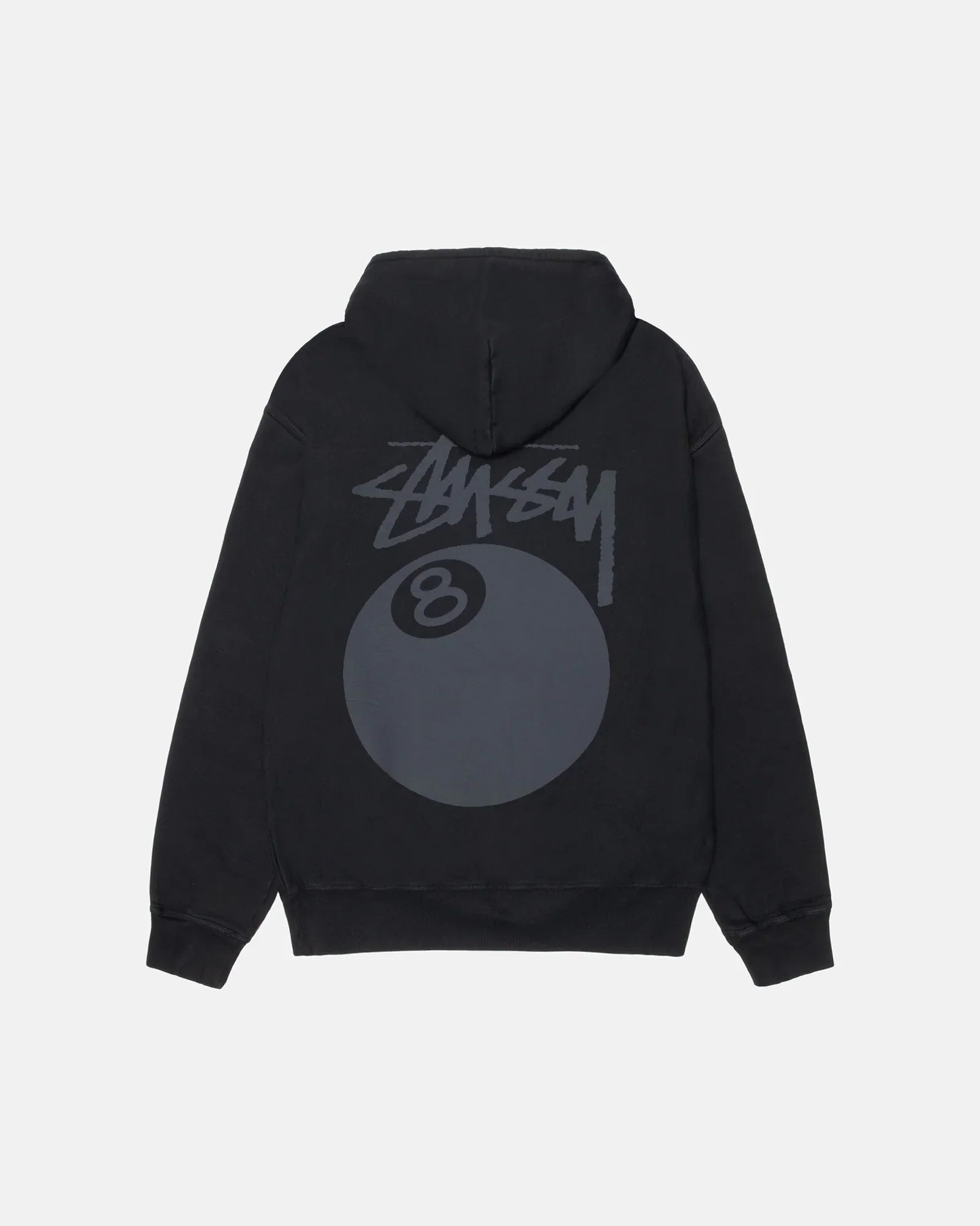 black 8 ball hoodie pigment dyed front