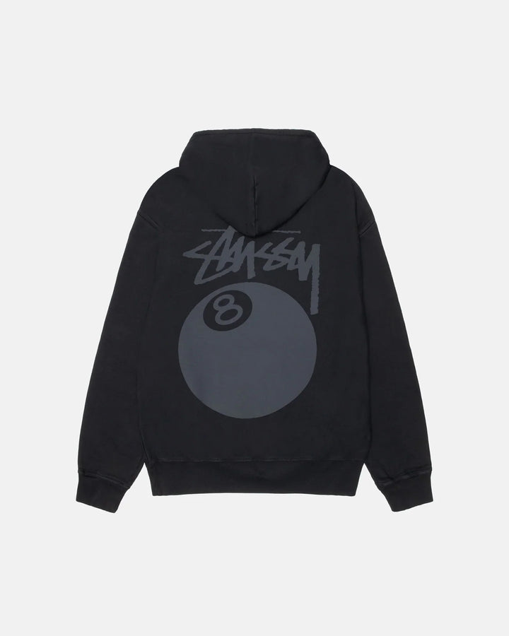 black 8 ball hoodie pigment dyed front
