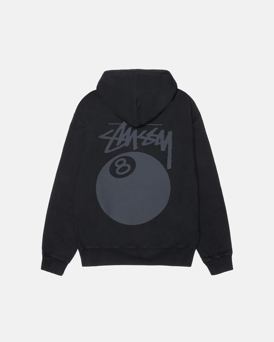 black 8 ball hoodie pigment dyed front