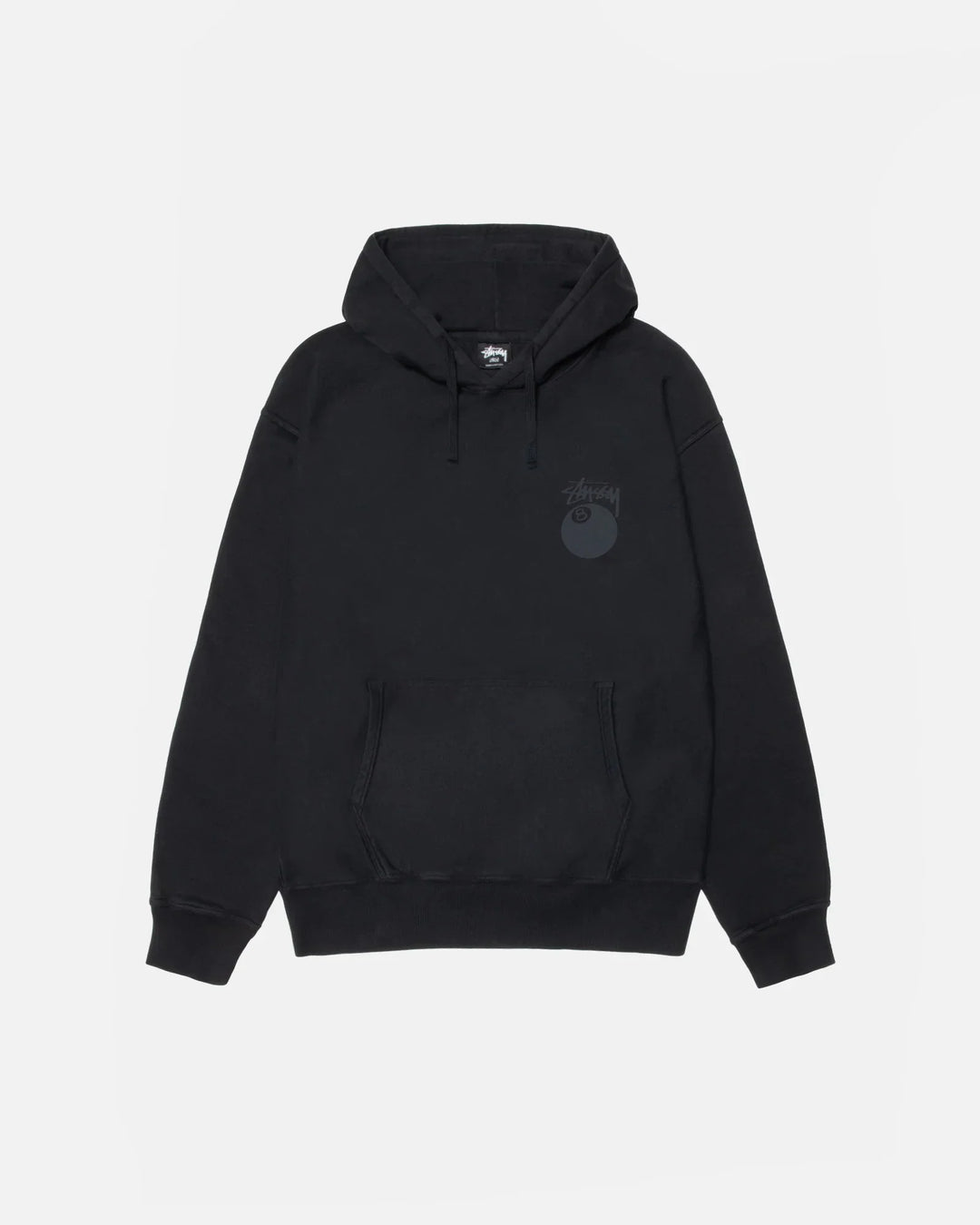 black 8 ball hoodie pigment dyed back