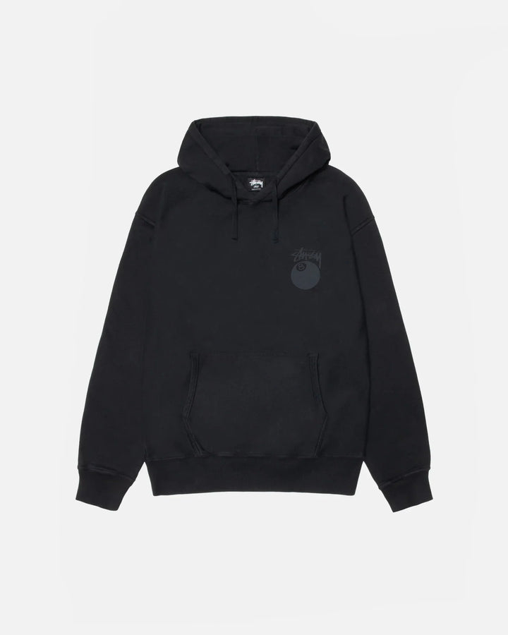 black 8 ball hoodie pigment dyed back