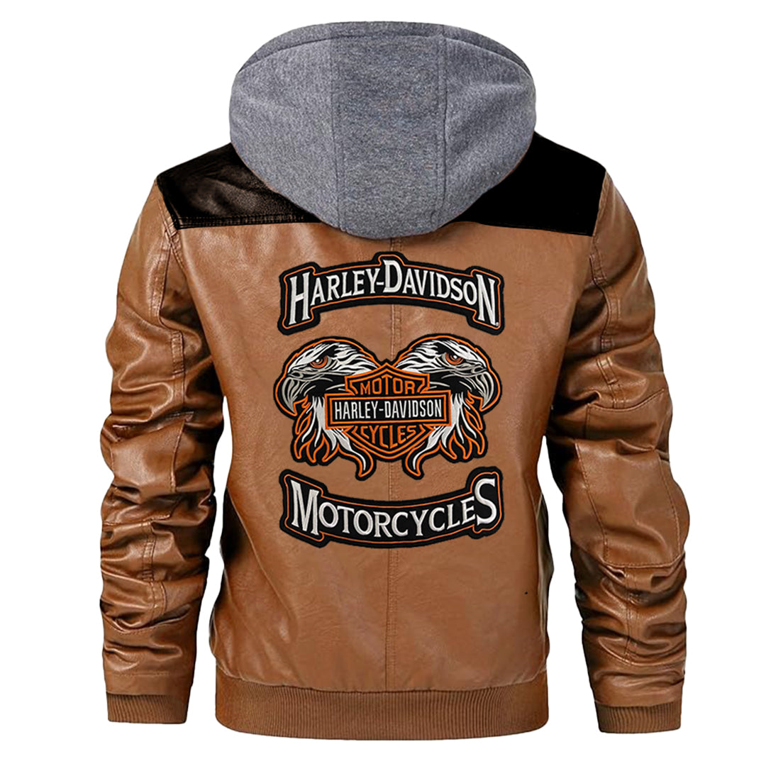 brown harley davidson hooded jacket back view