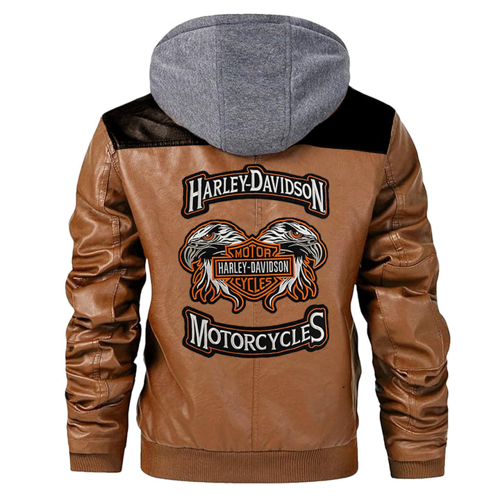 brown harley davidson hooded jacket back view