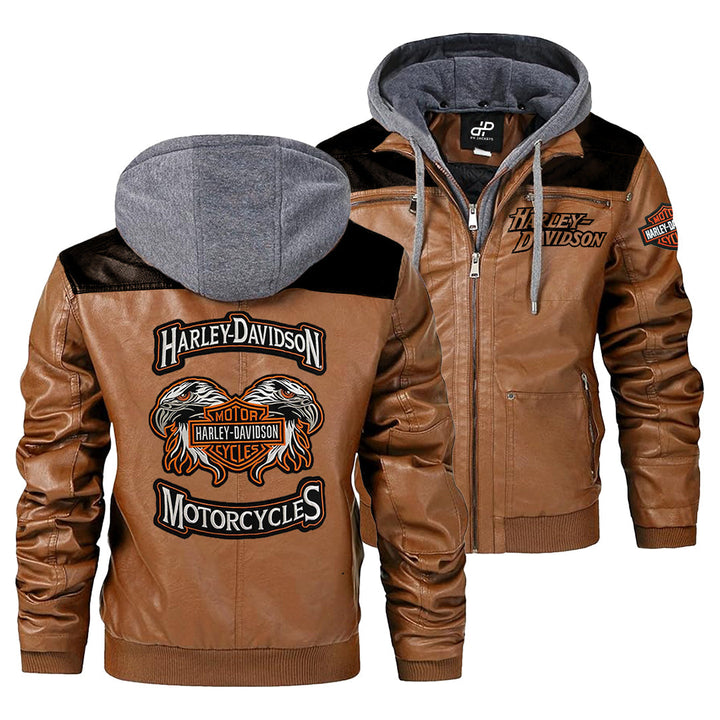 brown harley davidson hooded jacket front and back view 