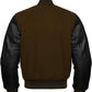 Brown leather jacket with black sleeves on a white background