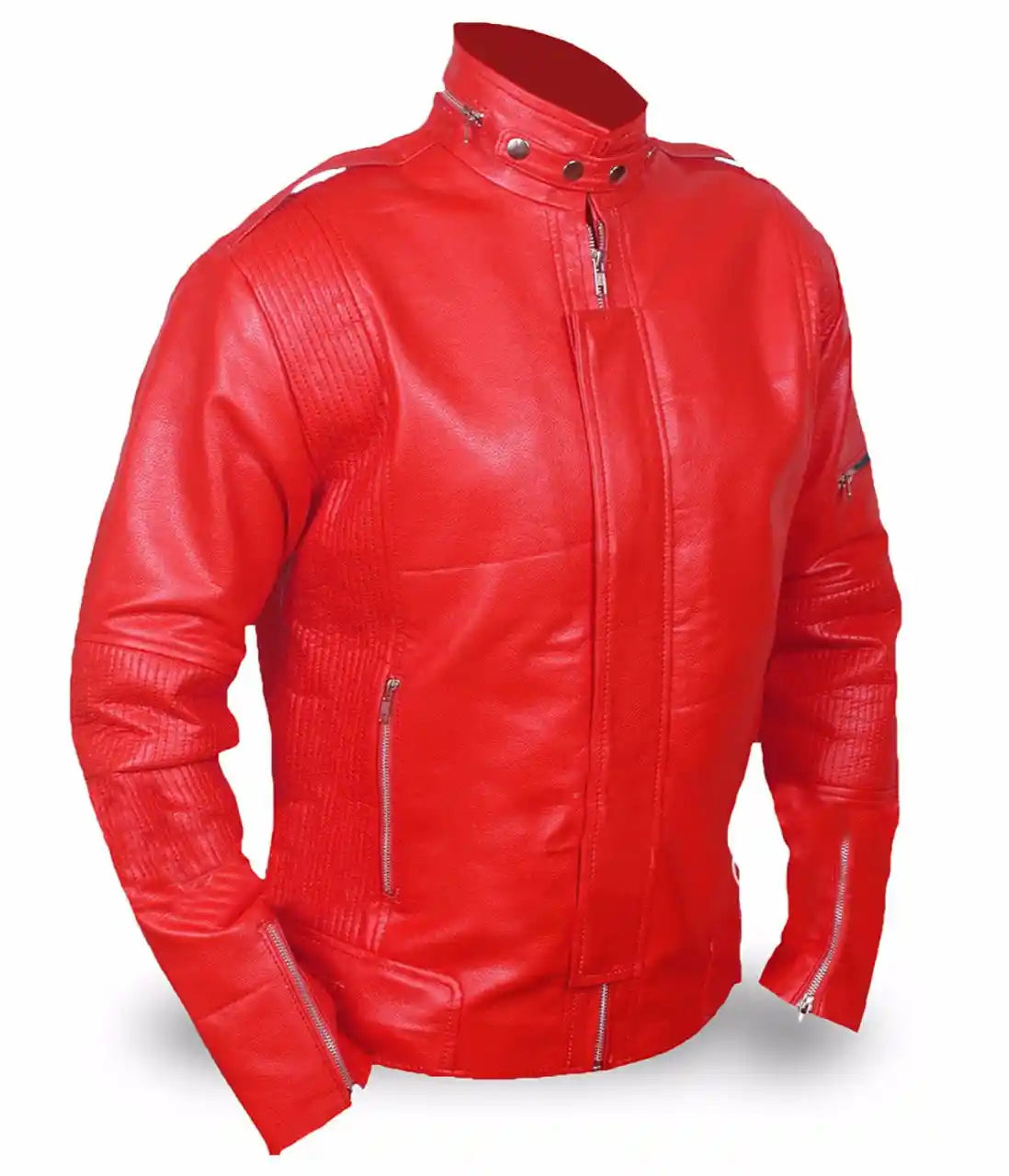 Side profile of Red Daft Punk Red Leather Jacket