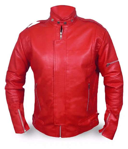 Front view of Red Daft Punk Red Leather Jacket
