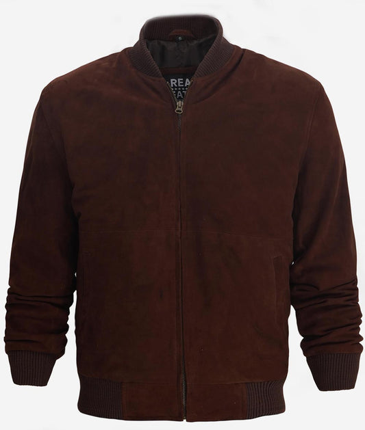 Adamsville Dark Brown Mens Suede Leather Bomber Jacket