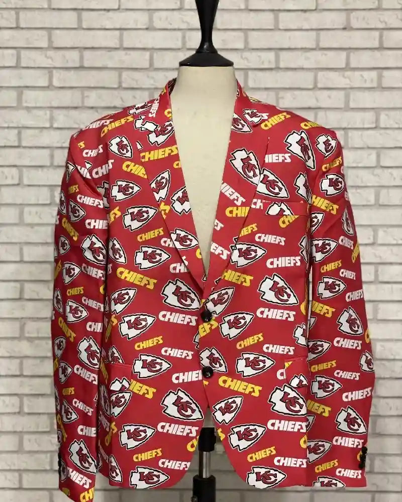 Product view of Red and White David Koechner Kansas City Chiefs Blazer.