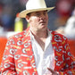 Close-up photo of David Koechner wearing the Red and White David Koechner Kansas City Chiefs Blazer