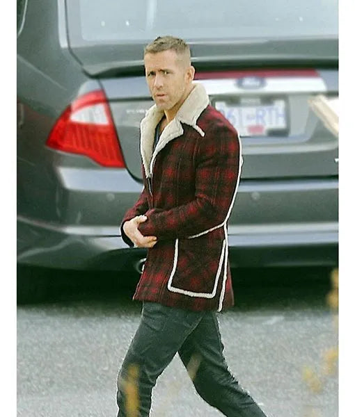Full view of Red Plaid Ryan Reynolds Deadpool Flannel Jacket, perfect for Christmas