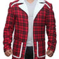 Front view of Red Plaid Ryan Reynolds Deadpool Flannel Jacket, perfect for Christmas
