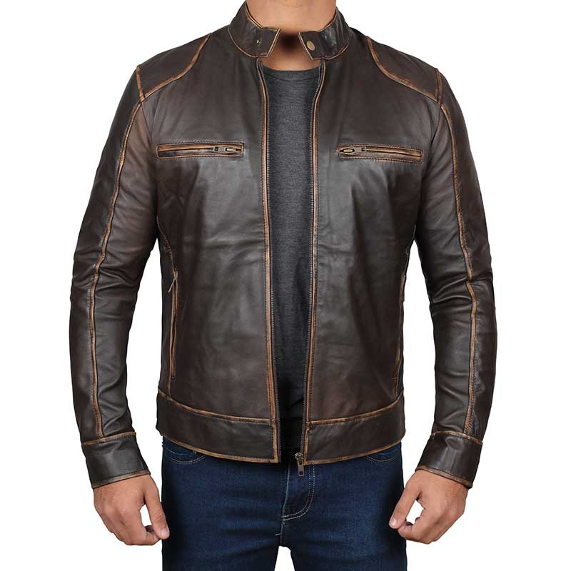 Dodge Cafe Racer Vintage Brown Leather Jacket