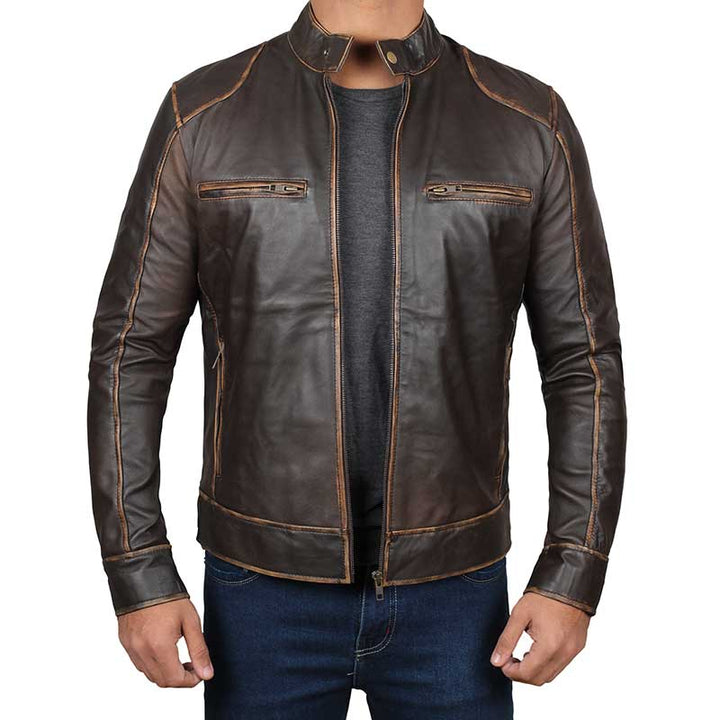 Dodge Cafe Racer Vintage Brown Leather Jacket