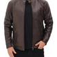 Udine Men's Waxed Dark Brown Snap Collar Leather Racer Jacket