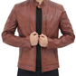 Benjamin Men's Brown Leather Cafe Racer Jacket