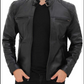 Vermont Black Leather Cafe Racer Motorcycle Jacket