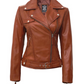 Angela Womens Tan Asymmetrical Leather Moto Jacket