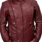 Maroon leather jacket with gold buttons on a white background
