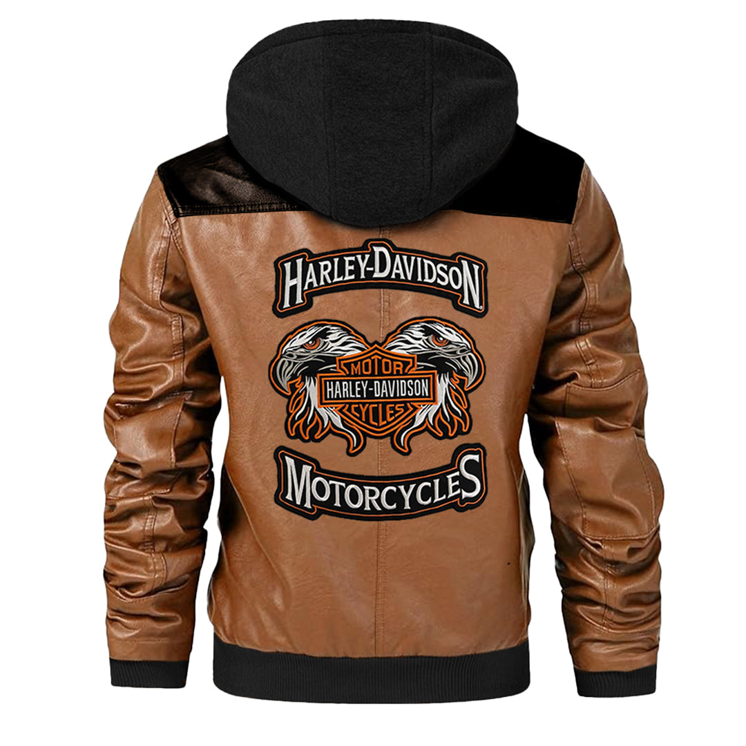 harley davidson jacket with hood front view and in black hood