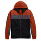 Front view of Copperblock Hoodie with orange, gray, and black color-block.