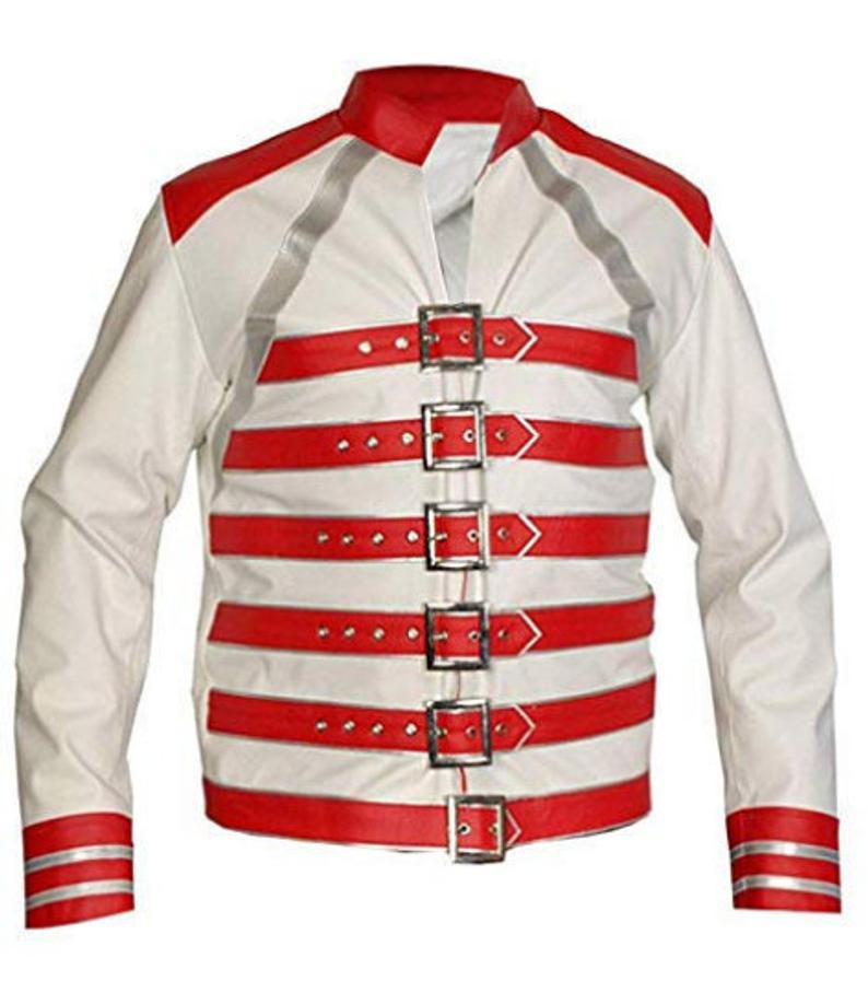 Freddie Mercury Military Concert Red & White Leather Jacket