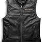 Custom Distressed Black HD Motorcycle Passing Link Sleeveless Real Leather Vest