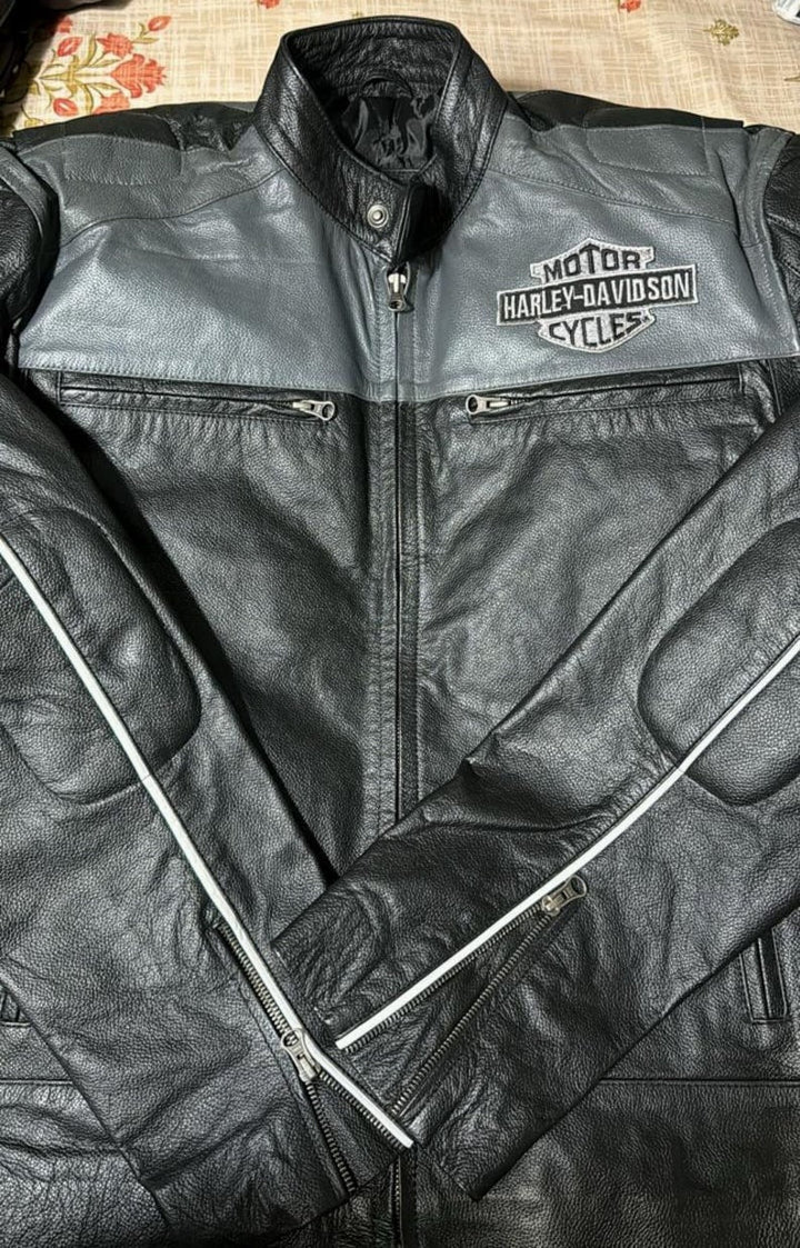 Men's Cowhide Full Grain Dual Vents Votary Black Legendary Eagle Motorcycle Cowhide Leather Jacket