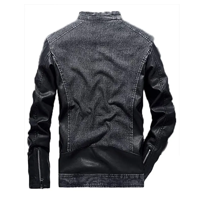 Grey Denim Jacket with Leather Sleeves