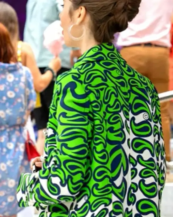 Emily in Paris S03 Lily Collins Green Printed Coat